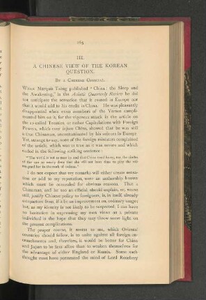 III. A Chinese View of the Korean Question.