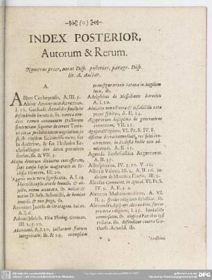 Index Posterior, Autorum & Rerum