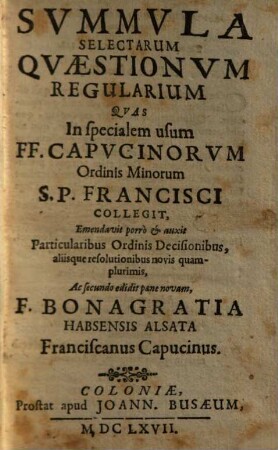Svmmvla Selectarum Qvaestionvm Regularium