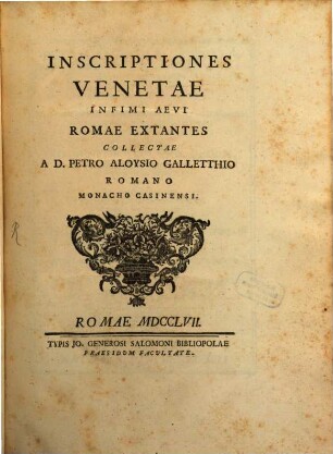 Inscriptiones Venetae infimi aevi Romae extantes