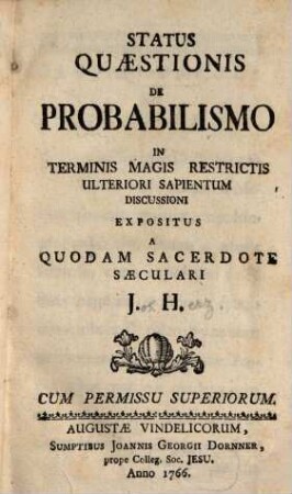 Status quaestionis de probabilismo ...