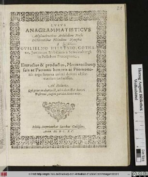 Lusus Anagrammatisticus : Ad plaudentibus Ardalidum Musis Dictitantibus Pleiadum Nymphis