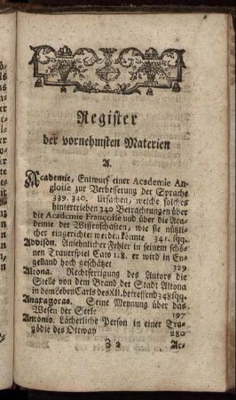 Register der vornehmsten Materien.