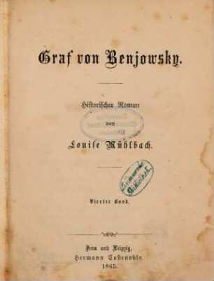 Graf von Benjowsky : historischer Roman, 4