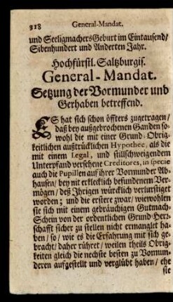 Hochfürstl. Saltzburgis. General-Mandat. Setzung der Vormunder und Gerhaben betreffend