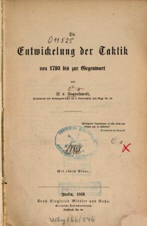 Die Entwickelung der Taktik von 1793 bis zur Gegenwart, [1]
