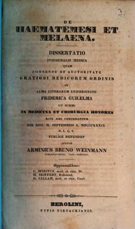De haematemesi et melaena : diss. inaug. med.
