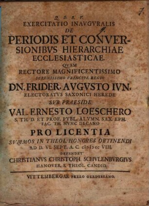 Exercitatio Inavgvralis De Periodis Et Conversionibvs Hierarchiae Ecclesiasticae