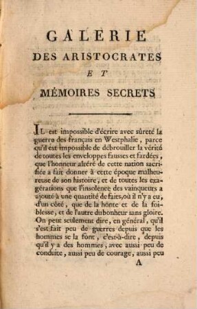Galerie Des Aristocrates Militaires, Et Mémoires Secrets