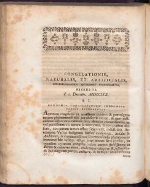 Congelations, naturalis, Et Artificialis, Memorabiliora Quaedam Phaenomena