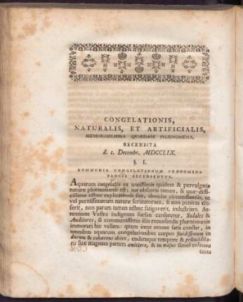 Congelations, naturalis, Et Artificialis, Memorabiliora Quaedam Phaenomena