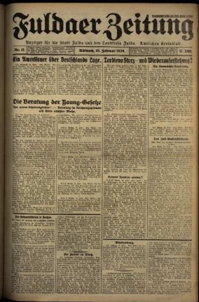Erste Ausgabe vom Mittwoch, den 19. Februar 1930.