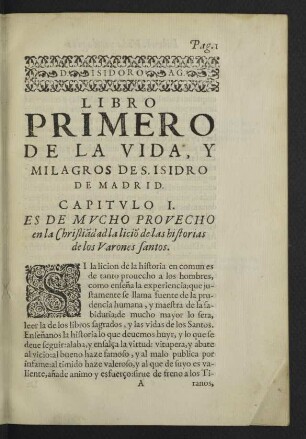 Libro primero de la Vida, y Milagros des Isidro de Madrid.