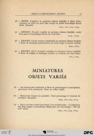 Miniatures - Objets variés (Nr. 60-67)