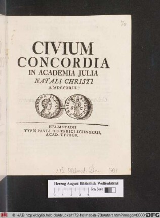 Civium Concordia In Academia Julia Natali Christi A. MDCCXXIII