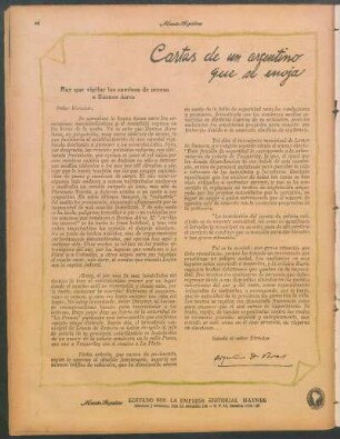 Cartas de un argentino que se enoja : Hay que vigilar los caminos de acceso a Buenos Aires