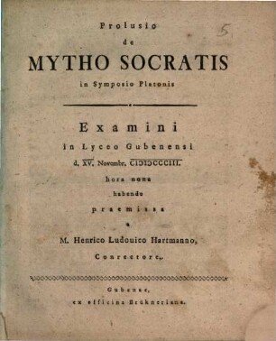 Examini in Lyceo Gubenensi ... habendo praemissa. 1803