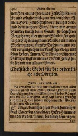 Christliche Gebet für die ordentliche liebe Obrigkeit