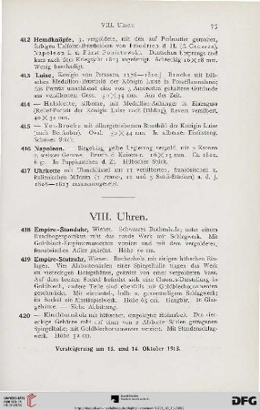 VIII. Uhren (Nr. 418-425)