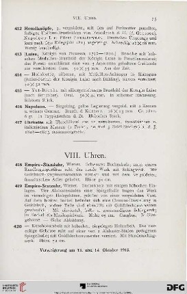 VIII. Uhren (Nr. 418-425)