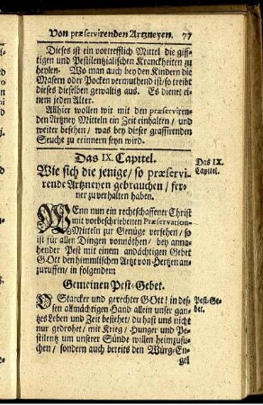 Das IX. Capitel. Wie sich die jenige / so præservirende Artzneyen gebrauchen / ferner zu verhalten haben.