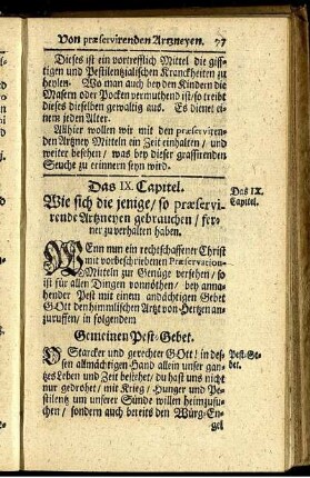 Das IX. Capitel. Wie sich die jenige / so præservirende Artzneyen gebrauchen / ferner zu verhalten haben.