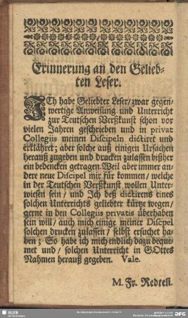Erinnerung an den Geliebten Leser
