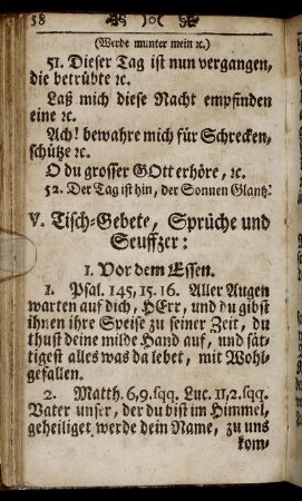 V. Tisch-Gebete, Sprüche und Seuffzer: