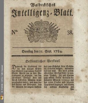 No. 38, Dienstag den 21. Sept. 1784
