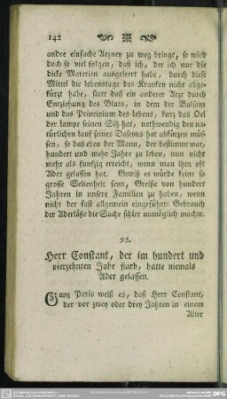 95. Herr Constant, der im hundert und vierzehnten Jahr starb, hatte niemals Ader gelassen
