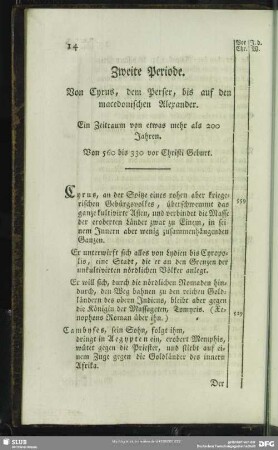 Zweite Periode. Von Cyrus, dem Perser, bis auf den macedonischen Alexander