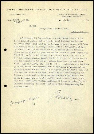 M. Schede an DAI Athen