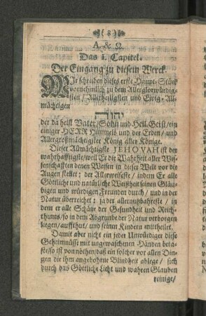 Das I. Capitel. Der Eingang zu diesem Werck.