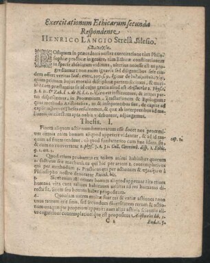 Exercitationum Ethicarum secunda Respondente Henrico Langio Strela Silesio.