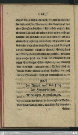 Ueber den Anzug und den Putz der Frauenzimmer. Medicinische Betrachtungen [III. Vermischte Aufsätze]