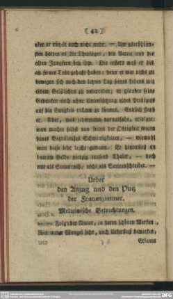 Ueber den Anzug und den Putz der Frauenzimmer. Medicinische Betrachtungen [III. Vermischte Aufsätze]