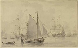 Segelbarken und Kriegsschiffe