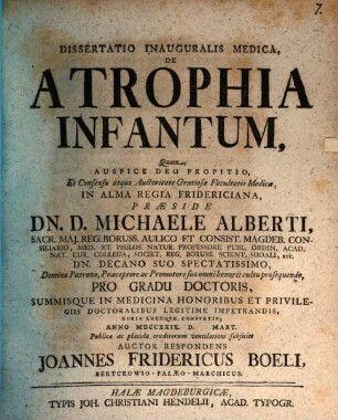 Dissertatio Inauguralis Medica, De Atrophia Infantum