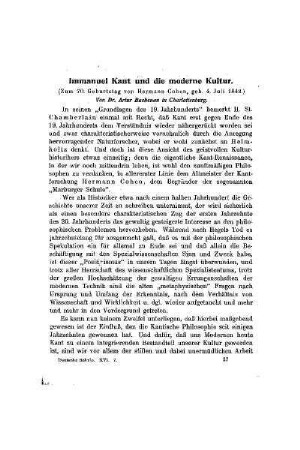 Immanuel Kant und die moderne Kultur : (zum 70. Geburtstag von Hermann Cohen, geb. 4. Juli 1842)