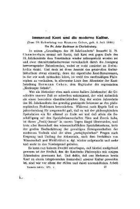 Immanuel Kant und die moderne Kultur : (zum 70. Geburtstag von Hermann Cohen, geb. 4. Juli 1842)