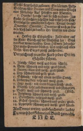 Verzeichnuß was für Farb jedes Ort im Schildt führet.