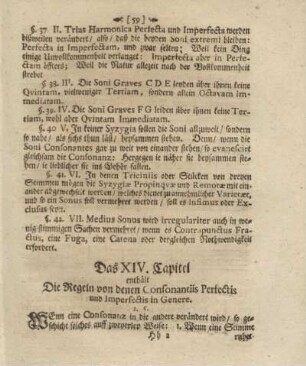 Das XIV. Capitel enthält Die Regeln von denen Consonantiis Perfectis und Imperfectis in Genere.