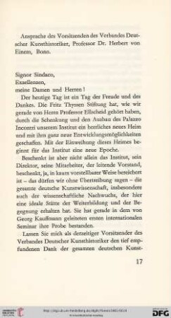 Ansprache des Vorsitzenden des Verbandes Deutscher Kunsthistoriker [...]