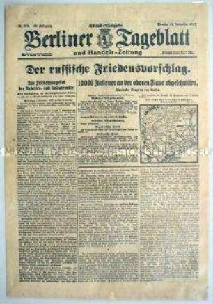 "Berliner Tageblatt" zum Friedensangebot Russlands nach der Oktoberrevolution