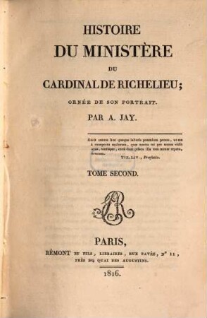 Histoire du ministère du cardinal de Richelieu, 2
