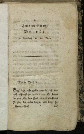 An Herrn und Madame Beneke zu Landsberg an der Warte.