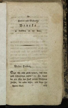 An Herrn und Madame Beneke zu Landsberg an der Warte.