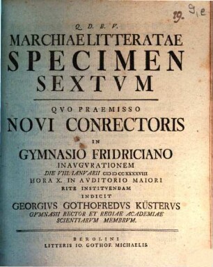 Marchiae literatae specimen VI.