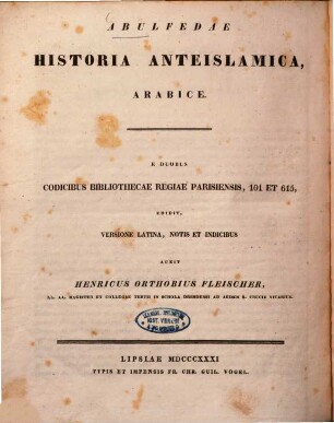 Abulfedae Historia Anteislamica Arabice