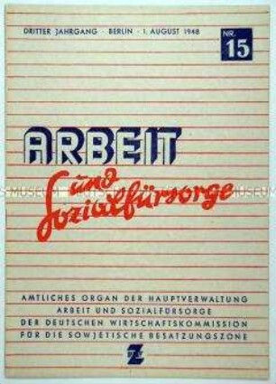 Mitteilungsblatt der Verwaltung für Arbeit und Sozialfürsorge der Sowjetischen Besatzungszone